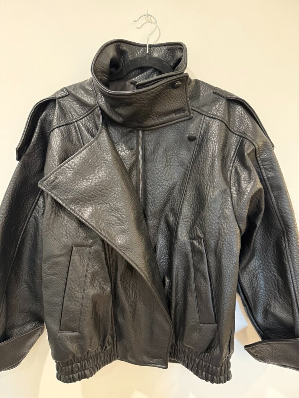 Zara Black Faux Leather Funnel-Neck Jacket — XS — NWT